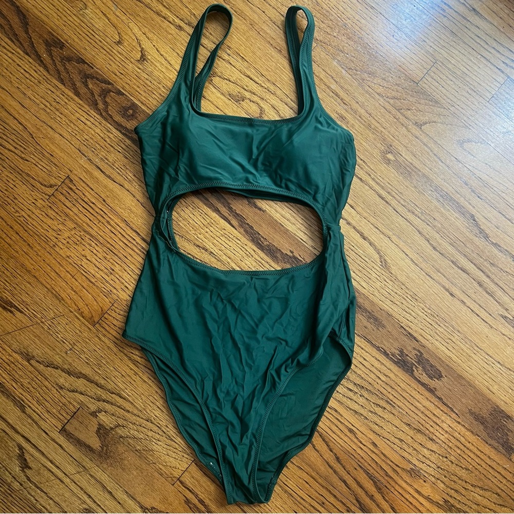 Aerie Forest Green Cutout One-Piece Swimsuit in Medium Tall